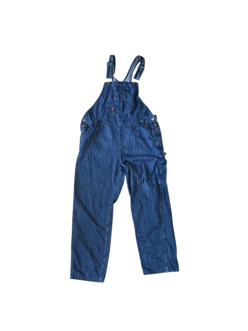 Dickies Bib Overalls Womens Large Blue Denim Carpenter Loop Work Med Wash